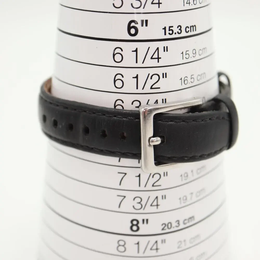 DKNY Womens Silver Tone MOP 32mm Watch Jewel Bezel Black Leather w New Battery